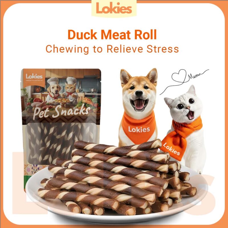 Lokies™ Pet Snacks & Treats for Dogs & Cats 80g – Duck & Beef Stick High Protein for Muscle Growth & Rich Iron for Energy & Skin Health