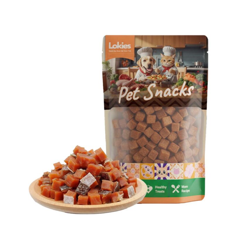 Lokies™ Pet Snacks & Treats for Dogs & Cats 80g – Salmon Cubes with Skin Omega Fatty Acids for Skin, Brain & Joint Health