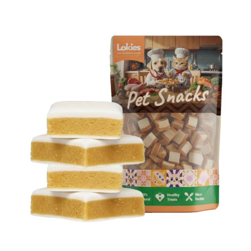 Lokies™ Pet Snacks & Treats for Dogs & Cats 80g – Chicken and Fish Sandwich High Protein for Muscle & Skin Coat