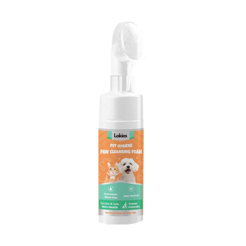 Lokies Hygienic Paw Cleansing Foam & Brush for Cats & Dogs, Anti-Bacterial Waterless Cleaning 150ml